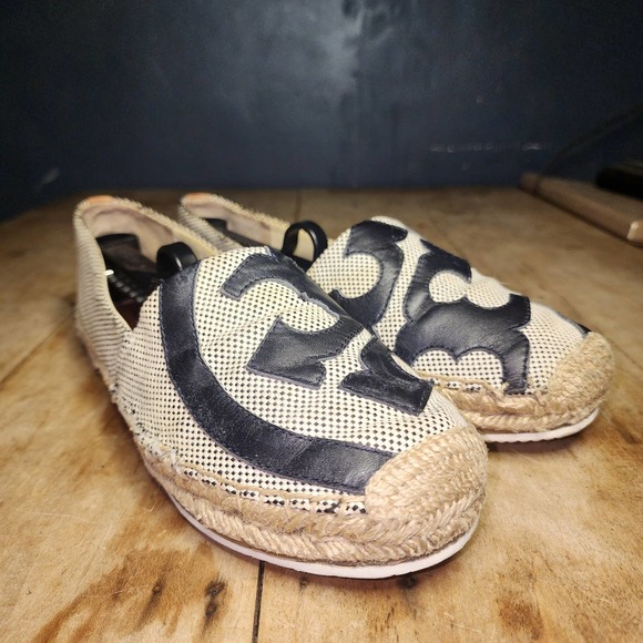 TORY BURCH sz 8.5 Lonnie Espadrille Navy Blue fixable damage - Picture 1 of 9